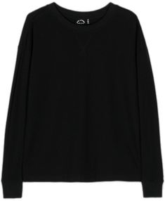 Black Long Sleeve T-shirt With Ribbed Cuffs, Black Relaxed Fit Long Sleeve Top For Fall, Casual Black Long Sleeve Top For Loungewear, Black Cotton Long Sleeve Top For Layering, Black Long Sleeve Top For Loungewear And Fall, Black Long Sleeve Top For Loungewear In Fall, Black Casual Long Sleeve Top With Relaxed Fit, Black Relaxed Fit Long Sleeve Casual Top, Black Relaxed Fit Long Sleeve Top For Loungewear