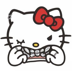 an image of a cartoon hello kitty with teeth and bow on it's head