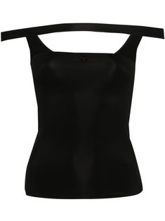 black stretch-design off-shoulder logo patch at the chest straight hem cropped unlined Black Stretch Off-shoulder Top In Elastane, Black Stretch Elastane Off-shoulder Top, Black Fitted Cropped Off-shoulder Top, Black Chic Cropped Off-shoulder Top, Chic Black Cropped Off-shoulder Top, Evening Cropped Elastane Top, Cropped Elastane Top For Evening, Versace Outfit, Yoko London