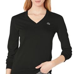 V-Neck With Contrasting Finishes Unicolor Cotton Jersey Ribbed Finishes Embroidered Tone-On-Tone Crocodile Appliqu On Chest. 100% Cotton Color May Differ Due To Lighting Casual Black V-neck Sweater, Black Cotton V-neck Sweater, Jersey Sweater, Black Sweaters, Sweaters For Women, V Neck, Brand New, Lighting, Women Shopping