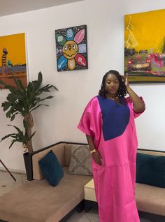 Embrace the vibrant culture of Nigeria with this stunning handmade African Bubu Kaftan. The beautiful pink colour in Mikado fabric with intricate detailing make this dress a true statement piece. The long length and one size fits all design ensure a comfortable and flattering fit for any woman. Perfect for any special occasion, this dress is a must-have for any fashion-forward woman looking to add a touch of African inspired style to her wardrobe. This is one size fits all as it's a loose fit dr Pink Maxi Dress For Traditional Ceremonies, Pink Dresses For Festivals, Pink Dresses For Festivals And Traditional Ceremonies, Traditional Pink Maxi Dress For Eid, Traditional Pink Maxi Dress, Traditional Pink Dress For Festivals, Pink Maxi Dress For Eid Festivities, Pink Maxi Dress For Eid, Festive Pink Maxi Dress For Eid