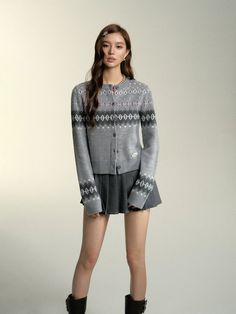 Black & Gray Cardigan Sweater - CHINASQUAD Winter Cardigan For Cold Weather, Fitted Gray Winter Sweater, Casual Knit Sweater Coat With Fair Isle Pattern, Casual Outerwear With Fair Isle Pattern, Casual Fair Isle Knit Sweater Coat, Casual Fair Isle Pattern Outerwear For Layering, Casual Fair Isle Outerwear For Layering, Gray Fitted Cardigan, Gray Winter Sweater Coat