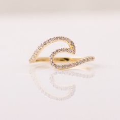 Wave Ring, 14k / 18k Yellow Gold Ring, Natural Diamonds Ring, Wave shape ring, Wave stack ring, Sea Gold Wavy Rings For Anniversary, Gold Wavy Promise Ring, Yellow Gold Wavy Ring For Anniversary, Wavy Yellow Gold Anniversary Rings, Anniversary Yellow Gold Wavy Rings, Sea Ring, Rose Gold Stackable Rings, Sea Rings, Ocean Ring