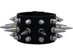 143SLS Wristband Rocker Style Spike Bracelets For Festivals, Rock Style Spiked Jewelry For Concerts, Rocker Studs Jewelry For Concert, Black Spiked Festival Bracelets, Gothic Leather Bracelet With Spikes For Party, Rock Style Metal Bracelet With Spikes, Black Spiked Bracelets For Festival, Punk Style Silver Leather Bracelet With Studs, Punk Silver Leather Bracelet With Studs