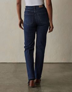 Timeless style and comfort. Crafted from 11.1oz denim in an indigo medium wash, this jean has subtle stretch and a soft classic hand-feel. With a hi-rise waist and straight fit through the leg, they offer a flattering silhouette for everyday wear. We're going back to basics with details; traditional 5-pocket jean styling and contrast color stitching. Perfect for any occasion and can be paired with your favorite tops and shoes to take on whatever your day brings. Classic Denim Blue Jeans For Everyday, Classic High Rise Dark Wash Jeans, Dark Wash Relaxed Fit Jeans With Standard Cut Leg, Dark Wash Relaxed Fit Jeans, Classic Dark Wash Cropped Denim Jeans, Straight Dark Wash Cropped Jeans For Everyday, Everyday Dark Wash Denim Jeans, Straight Cropped Jeans In Dark Wash For Everyday, Dark Wash Straight Leg Rigid Denim Jeans