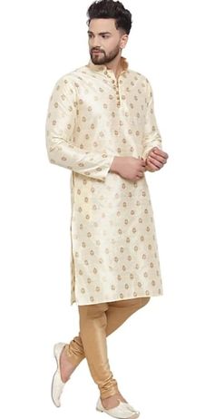 WELCOME TO MY SHOP STYLEASHRA Give yourself a best ethnic look by wearing this Top / kurta pajama  Made of rich cotton blend fabric this regular-fit set comprises a full-sleeved Indian Long kurta/ kurta This outfit with mojris will look apart on special occasions. material l : 100% jacquard silk Color : Beige  Length : 40 inch Kurta Chest is measurement for Kurta (not body) As per standard, for best loose fitting 5" inches gap should be there between actual chest size and shirt chest size Size chart is below Men's Sizes Actual Body Chest - Ready Shirt Chest i Add 5" Inches Lose Fitting Fabric Armhole To Armhole. XS - 31" Inches 36" Inches S - 35" Inches 40" Inches M - 37" Inche 42" Inches L - 39" Inches 44" Inches XL - 43" Inches 48" Inches 2XL - 47" Inches 52" Inches 3XL - 51" Inches 56" Dhoti Pants For Men, Sleeveless Blouse Saree, Long Kurta, Kurta Pyjama, Readymade Saree, Silk Kurta, Ethnic Looks, Pajama Pant, Yellow Print