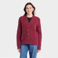 Women's Cozy Knit Cable Stitch Cardigan - Universal Thread™ Gray Xl : Target Fall Cardigan, Cable Stitch, Womens Crewneck, Cozy Knit, Cardigan Sweaters For Women, Hem Style, Knitted Pullover Sweaters, Cozy Knits, Universal Thread