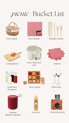 the picnic bucket list is filled with items