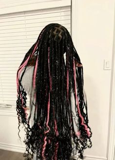 Hair Tinsels, Fantasy Braids, Pink Extensions, Braids With Curls, Black And Pink, Dreadlocks, Hair, Pink