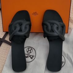 Hermes Aloha Black Rubber Sandal Size 38 Eu Fits 8us, New, Authentic. Condition Is New With Box, Dust Bags. Shipped With Usps. Hermes Rubber Aloha Sandal Size 38 Black. Know Your Hermes Size. Made In Italy. Hermes Aloha Sandal, Hermes Sandals, Sneaker Closet, Rubber Slippers, Handbag Essentials, Cute Couple Outfits, Rubber Sandals, Hermes Shoes, Couple Outfits