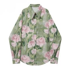 Vintage Green Flower Print Shirts Blouses Breast Sizes Chart, Green Shirts, Blouses Vintage, Flower Print Shirt, Quirky Design, Green Flower, Green Shirt, Green Blouse, Shirts Blouses