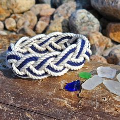 Nautical Striped Sailor Bracelet, White w/ Nautical Color Stripe handmade for $ 8.25 Vintage Handmade White Cuff Bracelet, Handmade Vintage Bracelets For Beach, Handmade Nautical Adjustable Bracelets, Handmade Adjustable Nautical Bracelets, Nautical Style Blue Bracelets For Beach, White Nautical Style Bracelet Gift, Handmade Nautical Style Bracelets For Beach, Handmade Nautical Bracelets For Beach, Sailor Knot Bracelet