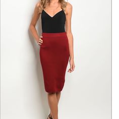 This Soft, Perfect Length Skirt Features A Suede Like Material And Bodycon Silhouette. 92% Spandex/8% Polyester. Made In Usa. No Tradesbundle And Save Measurements: Small: 24"L, 28waist. Size2/4 Medium: 24.5"L, 30" Waist Size 6 Large: 25"L, 31" Waist Size 8 * Model Is Wearing. Red Midi Skirt For Workwear, Red Lined Midi Skirt, Red Midi Lined Skirt, Red Midi Skirt With Lining, Chic Red Stretch Pencil Skirt, Red Stretch Pencil Skirt, Fitted Red Midi Bottoms, Fitted Red Midi-length Bottoms, Red High Waist Stretch Skirt