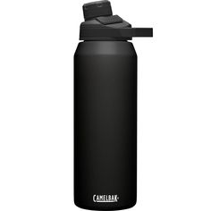 a black camelbak water bottle on a white background