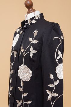 Festive Floral Embroidered Outerwear, Luxury Embroidered Long Coat, Vintage Long Sleeve Outerwear With Floral Embroidery, Luxury Black Outerwear With Floral Embroidery, Luxury Vintage Embroidered Outerwear, Penny Lane Coat, Embroidered Coat, Hand Embroidered Flowers, Embroidered Art