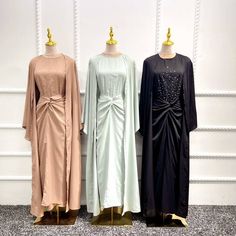 Muslim Women 4 Pieces Set Open Abaya Dress With Inner dress, Out Abaya – Urgarment Wrap Abaya, Muslim Dress Abaya, Muslim Dresses, Abaya Kimono, Open Abaya, Muslim Dress, Hijab Scarf, Abaya Dress, Dress Out