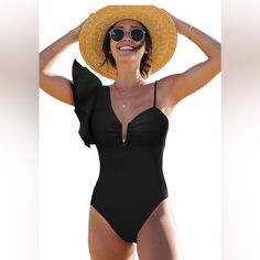 Sporlike Traje De Bao De Una Pieza Para Mujer Con Volantes Y Un Hombro Acolchado Monokini Elegant Black One Piece For Summer, Elegant Black One-piece For Summer, Elegant One-piece With Ruffles, Chic Ruffled One-piece For Party, Elegant Ruffled One Piece For Summer, Elegant Ruffled One-piece For Summer, Elegant Sleeveless Ruffled One Piece, Elegant Sleeveless Ruffled One-piece, Elegant Black One-piece For Vacation