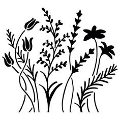 black and white drawing of flowers with the word wow on it's bottom corner