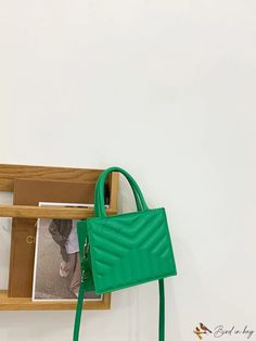 Bird in Bag - Mini Double-Handle Neon Square Bag Trendy Square Satchel With Handles, Green Square Bag With Zipper Closure, Green Top Handle Box Bag For On-the-go, Green Top Handle Box Bag For Errands, Trendy Green Shoulder Bag For On-the-go, Casual Green Box Bag For Shopping, Green Double Handle Box Bag For Shopping, Green Double Handle Shopping Box Bag, Trendy Green Bag With Detachable Strap