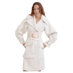 Dating to the F/W 2003 runway collection, this Gucci coat was designed by Tom Ford during his tenure as creative director of the label. Made from a super soft wool & angora blend, this features an oversized collar & hip pockets, pleated back vent & buckle detailing at the neck & wrists. This also comes with a fully detachable corset style waist cincher belt made from stretch canvas. Highly collectible & rare, this is an important and heavily documented example of Ford's tenure at Gucci. Made in Italy. Marked size: IT 38 Best for: XS/S Measurements (laid flat): shoulder to shoulder: 17"/43cm, bust: 21"/53cm, waist: 20″/51cm, length: 40″/102cm, sleeve length: 26"/66cm Material: wool/angora/cotton/spandex Condition: Excellent; extremely minimal signs of wear 2003 Runway, Cincher Belt, Gucci Coat, Gucci Brand, Oversized Collar, Gucci Outfits, Color Crema, Corset Belt, Waist Cincher