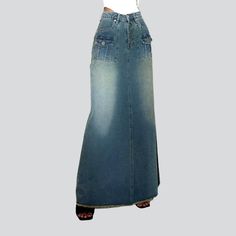 Introducing our vintage sanded long denim skirt from the 2023 Spring-Summer Collection ââ‚?the perfect blend of urban trend and nostalgic charm!Why It's Your Ultimate Urban Style ChoiceThis denim skirt is the perfect combination of everlasting trend and vogue vibes. It features a mid-waist fit. a unique sanded pattern. and a full-length silhouette. The combination of a zipper and button closure ensures that you get both a secure fit and a fashionable touch. Crafted with premium quality denim. th Denim Skirts Online, Long Jean Skirt, Womens Denim Skirts, Embroidered Jean Jacket, Jeans Street Style, Urban Trends, Long Denim Skirt, Embroidered Denim Jacket, Gyaru Fashion