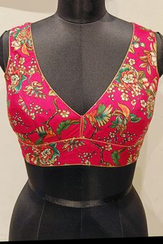 Blouse Silk V-neck Printed Tops, Satin V-neck Party Blouse, Pink Printed V-neck Blouse, Multicolor V-neck Blouse For Wedding, Party V-neck Blouse With Floral Print, Spring Floral Print Satin Top, Spring Satin Floral Print Tops, Spring Satin Tops With Floral Print, Multicolor V-neck Blouse For Party