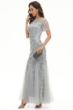 ZAPAKA Women Mother of Bride Dress Leaves Sequins Formal Dress with Short Sleeves Mother Of The Groom Hairstyles, Wedding Dress Petticoat, Mother Of Bride Dress, Mother Dress, Lovely Partner, Mother Of The Bride Dresses Long, Sequin Formal Dress, Dress Occasion, Dress With Short Sleeves