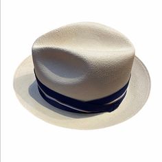 Nwt Vintage Straw Fedora Stetson Size 7 Cream Hat With Blue Ribbon Accent. Minor Spots On Front Brim As Pictured. Classic White Fedora Sun Hat, Classic Fitted Six-panel Fedora, Classic Six-panel Panama Hat For Beach, Classic Adjustable Six-panel Fedora, Classic Adjustable Six-panel Sun Hat, Elegant Six-panel Summer Hat, Classic White Panama Hat With Curved Brim, White Toquilla Straw Fedora With Short Brim, White Short Brim Fedora In Toquilla Straw