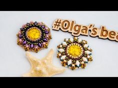 three brooches with the words olga's bead written in gold