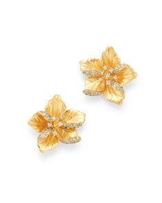 Bloomingdale's Diamond Flower Earrings in 14K Textured Yellow Gold, 0.30 ct. t.w. - 100% Exclusive Diamond Flower Earrings, Fine Jewelry Earrings, Flower Earrings Gold, Princess Jewelry, Gold Girl, Yellow Jewelry, Princess Coloring, Luxury Earrings, Prom Jewelry