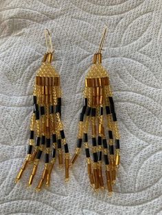 Gold and black beaded earrings 3 1/2" drop, beautiful for evening or casual Jewelry Making Project, Black Beads, Beaded Earrings, Jewelry Earrings Dangle, Etsy Earrings, Dangle Drop Earrings, Dangle Earrings, Jewelry Earrings, Jewelry Making