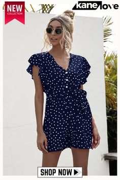 Summer V-neck Polka Ruffle Rompers Red Playsuit, Indie Clothes, Egirl Outfits, Rompers Womens Jumpsuit, Jumpsuit Casual, Belted Romper, Summer Playsuit, Vintage Summer Dresses, Y2k Aesthetic Outfits