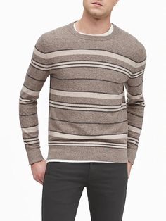 Silk Linen Stripe Sweater | Banana Republic Knit Sweater With Horizontal Stripes For Layering, Contrast Stripes Sweater For Layering, Knit Crew Neck Sweater With Horizontal Stripes, Knit Sweater With Horizontal Stripes And Crew Neck, Knit Crew Neck Sweater With Contrast Stripes, Knit Sweater With Contrast Stripes Crew Neck, Classic Striped Crew Neck Sweater, Mens Striped Sweater, Mens Knitwear