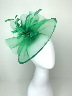 Green Mesh Fascinator, Women&#39;s Tea Party Hat, Church Hat, Derby Hat, Fancy Hat, Green Hat, Tea Party Hat, wedding hat Luxury Green Headpiece For Kentucky Derby, Feather Trim Costume Hats For Evening Events In Spring, Spring Evening Costume Hats With Feather Trim, Feather Trim Costume Hats And Headpieces For Spring Evening, Feather Trim Top Hat For Royal Ascot Evening, Top Hat With Feather Trim For Royal Ascot Evening, Evening Top Hat With Feather Trim For Royal Ascot, Adjustable Wedding Hat With Feather Trim, Feather Trim Mini Hats For Kentucky Derby Evening