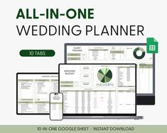 the all in one wedding planner is displayed on two laptops