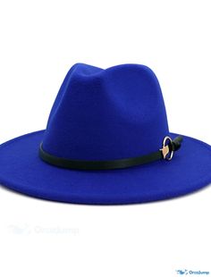 OrcaJump - Unisex Solid Color Party Fedora Hat - Classic and Simple Wide Brim Design Blue Fedora For Summer Parties, Blue Summer Fedora For Parties, Blue Summer Party Fedora, Blue Fedora Felt Hat For Winter, Blue Winter Fedora Felt Hat, Blue Fedora With Short Brim For Fall, Blue Short Brim Fedora For Fall, Blue Flat Brim Fedora For Winter, Blue Casual Fedora For Winter