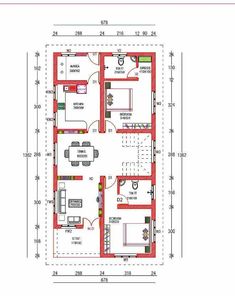 the floor plan for a two story house with red trimmings and white walls