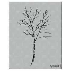 a black and white drawing of a tree with no leaves in front of a gray background