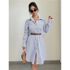 -Item Id 38688805 -Details: Pocket -Neckline: Collar -Sleeve Type: Drop Shoulder -Style: Casual -Type: Shirt -Waist Line: High Waist -Hem Shaped: Straight -Color: Blue And White -Pattern Type: Plain, Striped -Sleeve Length: Long Sleeve -Length: Knee Length -Fit Type: Loose -Fabric: Non-Stretch -Material: Woven Fabric -Composition: 100% Polyester -Care Instructions: Hand Wash Or Professional Dry Clean -Sheer: No **Open To Offers!!!** **Bundle To Save More** **30% Off Bundles Of 2 Or More Items!!* Loose Long Sleeve Dress, Long Sleeve Elegant Dresses, Long Sleeve Striped Shirt, Women Bodycon Dress, 2024 Outfits, Loose Long Sleeve, Striped Shirt Dress, Long Sleeve Casual Dress, Long Sleeve Print Dress