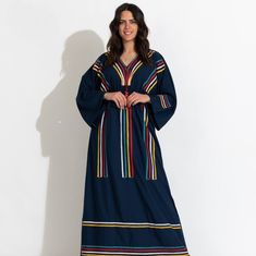 Feel the breeze in this Boho kaftan made of Egyptian cotton. It's soft, breathable and perfect for summer parties, beach days and home gatherings. You can wear this Kaftan practically anywhere and for any occasion. You can dress it up with a pair of heels and strut like an Egyptian queen in any gathering, resort, or party. Or you can dress it down with a pair of sneakers/slippers and walk around your home feeling extremely free and comfortable while looking effortlessly stunning in your house dr Multicolor Long Sleeve Abaya For Vacation, Traditional Blue Cotton Kaftan, Long Blue Cotton Kaftan, Blue Casual Kaftan For Loungewear, Bohemian Blue Thobe For Vacation, Blue Cotton Kaftan For Loungewear, Blue Cotton Kaftan For Vacation, Blue Cotton Kaftan For Beach Cover-up, Blue Long Sleeve Thobe For Spring