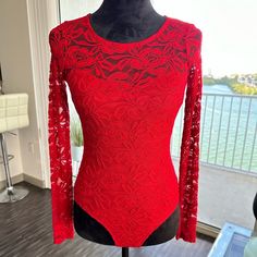 Sexy Red Long Sleeve Lace Bodysuit, With Open Back. Long Sleeve Lace Bodysuit, Cutout Bodysuit, Red Long Sleeve, Lace Bodysuit, Long Sleeve Lace, Lady In Red, Open Back, Cut Out, Womens Tops