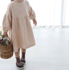 Delightful organic cotton dress. Color: Cream Material: 100% organic cotton. • Made in Austria • Care Instructions: Machine wash • Fabric: 100% organic cotton Baby Spring Dress, Toddler Princess Dress, Spring Toddler, Muslin Dress, Loose Midi Dress, Boho Mode, Girls White Dress, Kids Party Dresses, Girls Casual Dresses