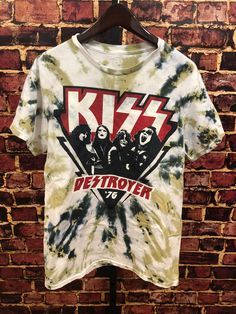 Custom Distressed, Vintage Inspired KISS Destroyer Tour '76 T-Shirt, M -HAND WASH COLD WATER ONLY!! -Size : M -100% Cotton Vintage Distressed T-shirt For Festivals, Band Merch Bleached Crew Neck T-shirt, White Distressed Tops For Concert, White Grunge Tops For Music Festivals, Vintage Tie-dye Top With Screen Print, Vintage Tie Dye Top With Screen Print, Bleached Crew Neck Band Merch Top, Cotton Distressed Tops For Music Festivals, Tie-dye Band Merch Top With Graphic Print