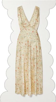 Chic Floral Print Empire Waist Maxi Dress, Floral Print Empire Waist Day Dresses, Vintage V-neck Floral Dress For Spring, Chic Floral Print Maxi Dress With Empire Waist, Daywear Floral Empire Waist Dresses, Floral Print Midi Dress For Garden Party, Elegant Ditsy Floral Maxi Dress For Spring, Vintage Printed Dresses For Spring, Spring Vintage Printed Dresses