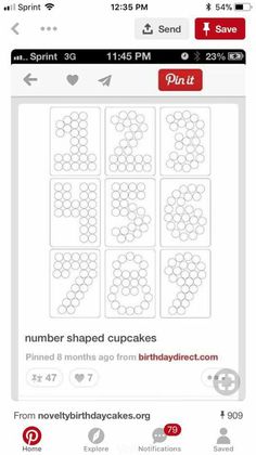 the number shaped cupcakes are displayed in this screenshote screen shot from facebook