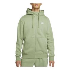 Nike Sportswear Club Fleece Full-Zip Hoodie 'Green' BV2646-386 Green Drawstring Hood Sweats For Sports, Nike Green Athleisure Hoodie, Green Fleece Sweats For Sports, Nike Green Fleece Hoodie, Green Nike Hooded Sweatshirt, Green Nike Fleece Hoodie, Green Sports Hooded Jacket With Double-lined Hood, Green Hooded Sports Jacket With Double-lined Hood, Nike Cotton Sports Hooded Jacket