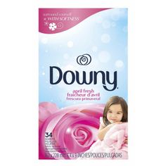 downy powdered laundry deterant with pink roses on the front and blue background