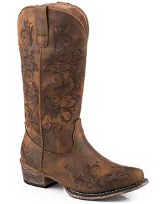 Roper Women's Tall Stuff Western Boots - Snip Toe, Tan Cowgirl Boots Square Toe, Tall Western Boot, Country Clothes, Womens Cowgirl Boots, Boot Barn, Roper Boots, Embroidered Boots, Western Boots Women, Western Booties