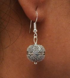 Sterling Silver Bali Granulation Ball Dangle Earrings, 925 Sterling Silver Earrings handmade in Bali Sterling Silver Sphere Earrings, Gift Silver Beaded Round Earrings, Sterling Silver Earrings With Silver Beads, Silver Spherical Earrings As Gift, Pierced Sphere Sterling Silver Earrings, Pierced Sterling Silver Sphere Earrings, Traditional Hypoallergenic Sterling Silver Earrings, Traditional Silver Round Bead Earrings, Traditional Silver Hypoallergenic Earrings