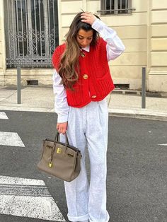 Style: Streetwear Fit Type: LOOSE Yarn Thickness: Coarse yarn Material Composition: knit Sleeve Length(cm): sleeveless Measurement In CM size S M L bust[cm] 100 101 102.5 shoulder[cm] 47 48 49.5 length[cm] 43 44 45.5 Red Knit Cardigan, Bow Crop Tops, Work Fits, 2024 Outfits, Red Vest, Knitted Vest, Red S, Cardigan Sweater Jacket, Knit Sleeve